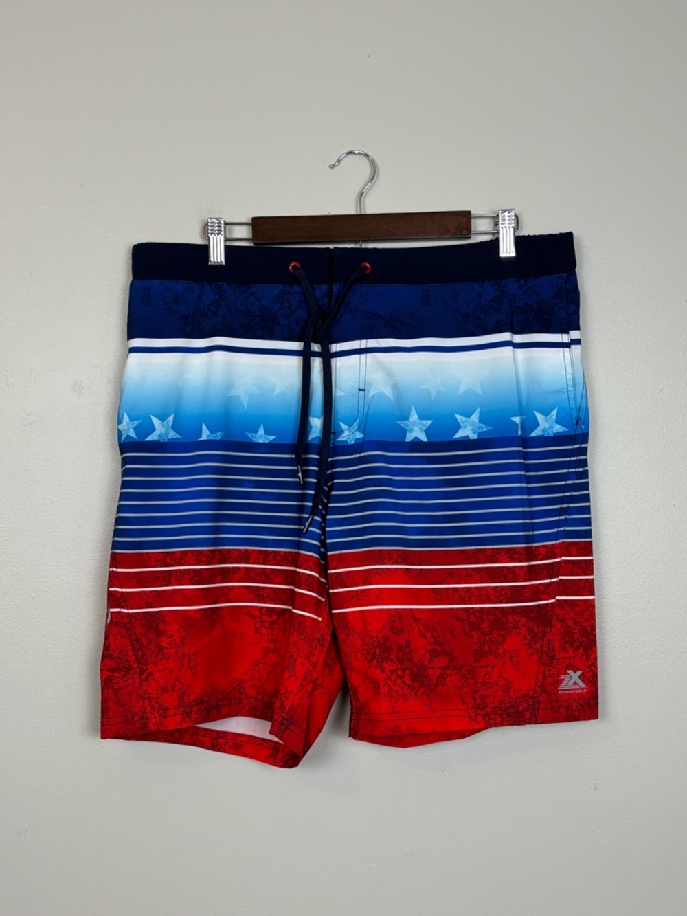 ZeroXposur Swim Trunks Mens Lg Navy Stars Patriotic UPF 50+ Quick Dry Lined